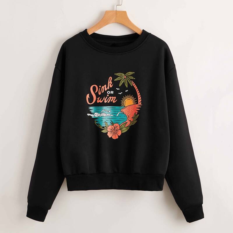 

Letter Tropical Graphic Sweatshirt, Black