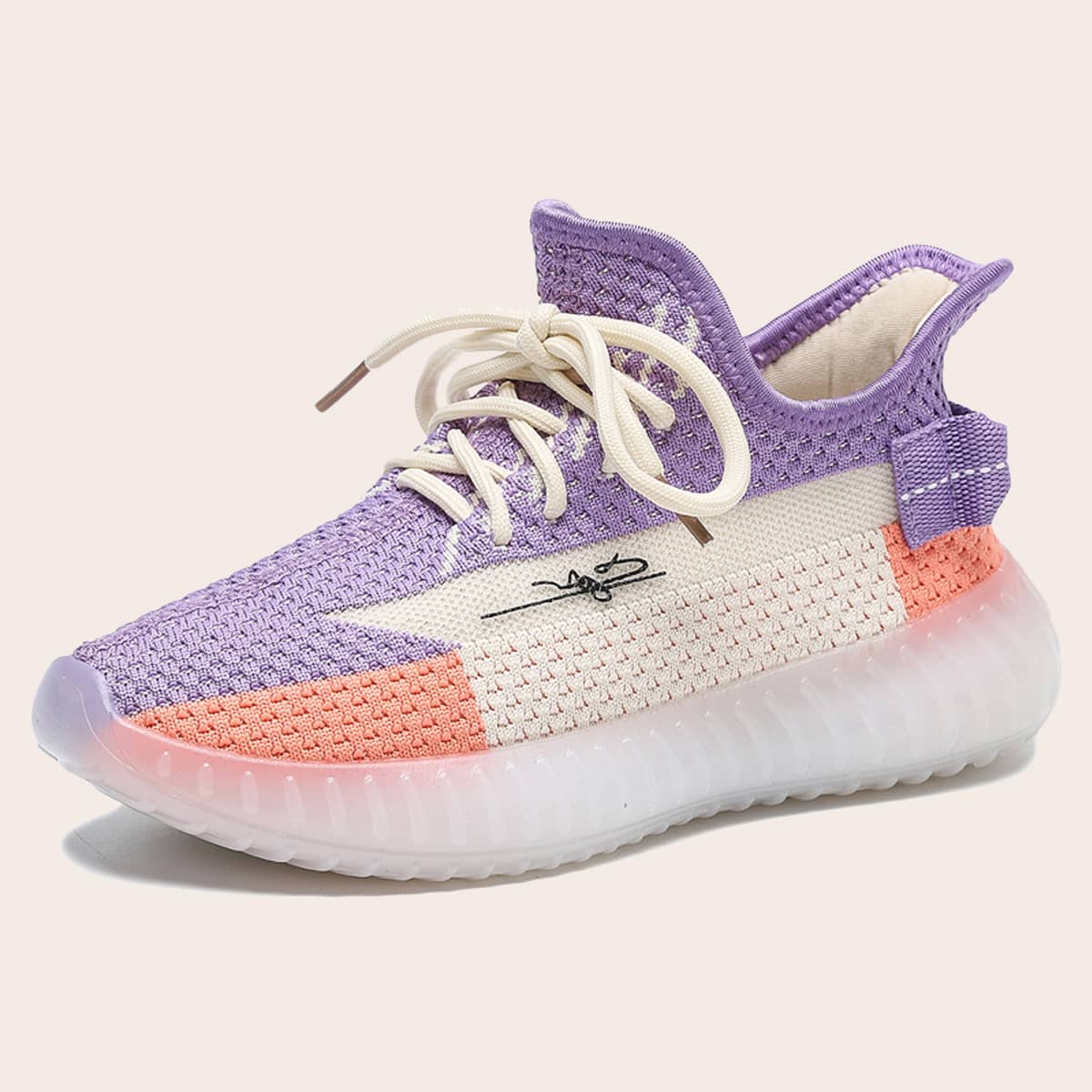 

Color Block Lace Up Decor Knit Sneakers, Multicolor