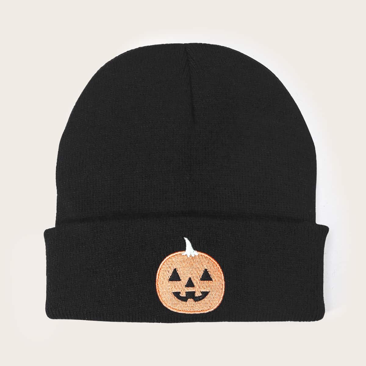 

Guys Halloween Pumpkin Embroidery Beanie, Black