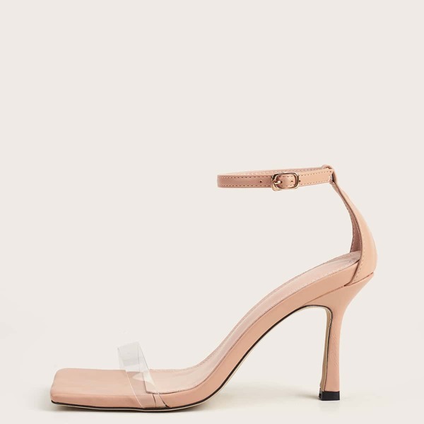 

Clear Ankle Strap Stiletto Heeled Sandals, Apricot