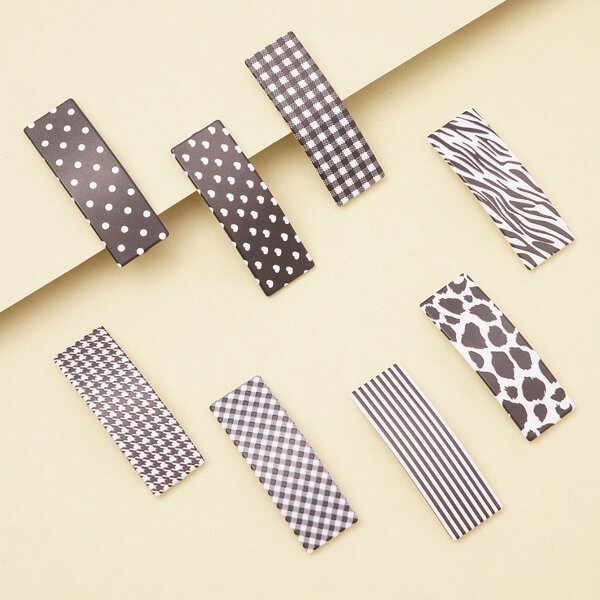 

8pcs Plaid Pattern Hair Clip, Black and white