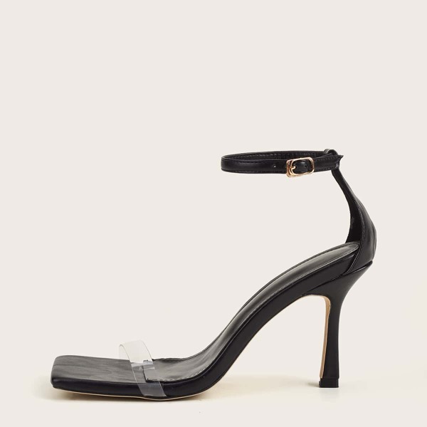 

Clear Ankle Strap Stiletto Heeled Sandals, Black
