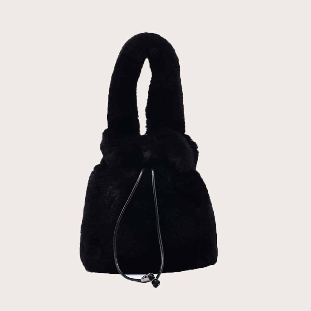 Fluffy Bucket Bag, Black