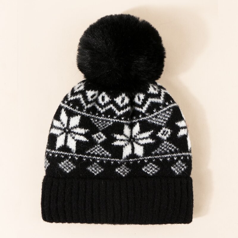 

Guys Flower Pattern Knit Beanie, Black