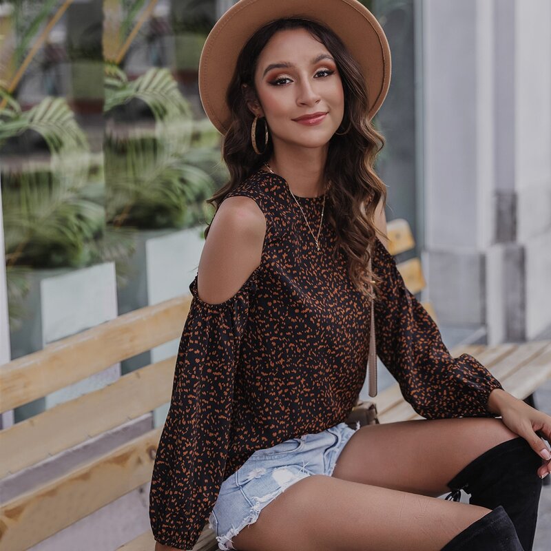

Allover Print Cold Shoulder Blouse, Multicolor