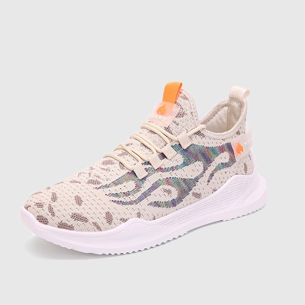 

Men Lace Up Decor Knit Sneakers, Beige