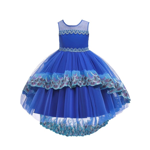 

Girls Contrast Lace Dip Hem Gown Dress, Blue