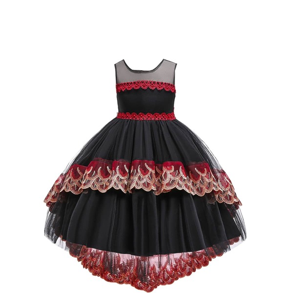 

Girls Contrast Lace Dip Hem Gown Dress, Black