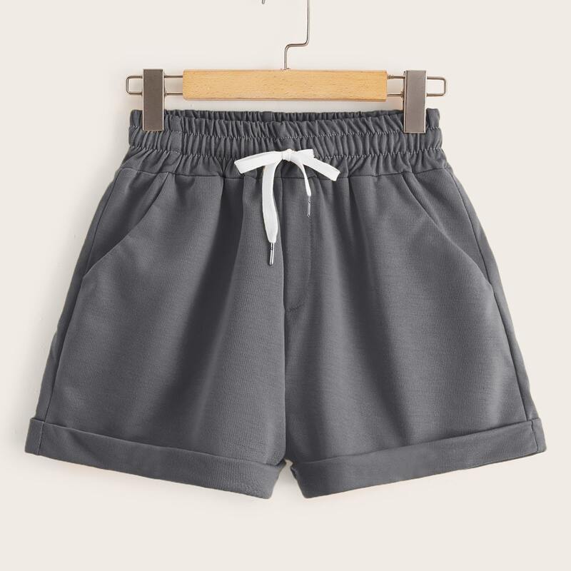 

Solid Tie Front Shorts, Dark grey