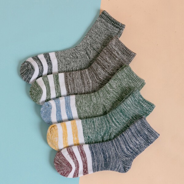 

5pairs Men Striped Pattern Socks, Multicolor