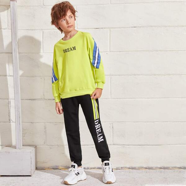 

Boys Letter Graphic Striped Sweatshirt & Pants Set, Multicolor