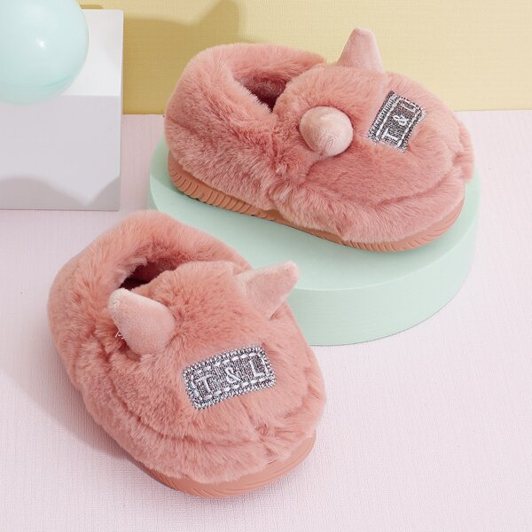 

Toddler Girls Cartoon Design Fluffy Slippers, Hot pink