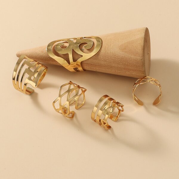 

5ps Hollow Out Cuff Ring, Gold