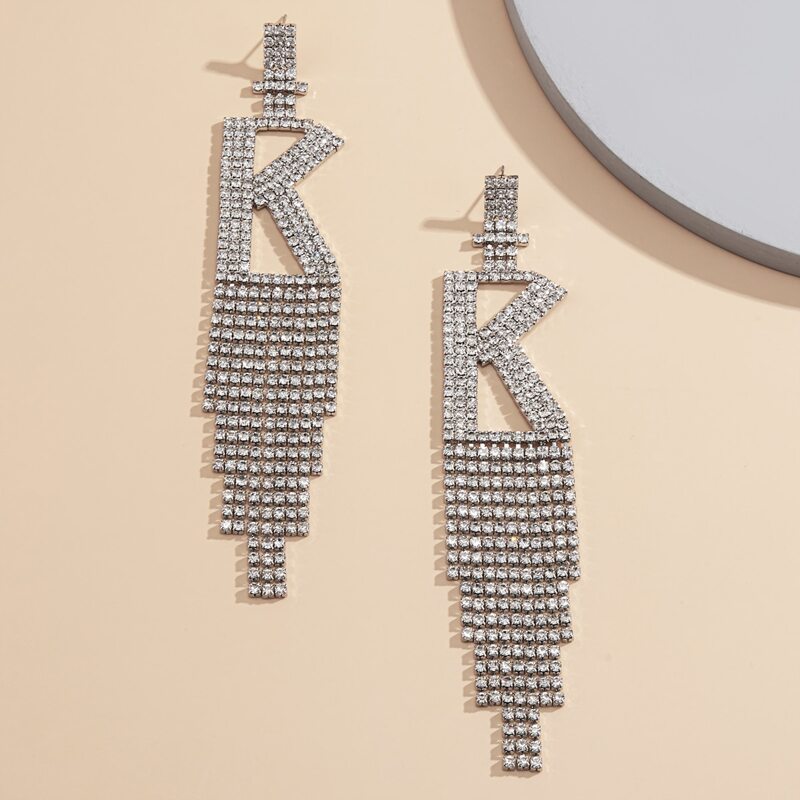 

Rhinestone Letter Decor Tassel Drop Earrings, Silver