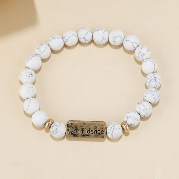 

Letter Engraved Beaded Bracelet, Multicolor