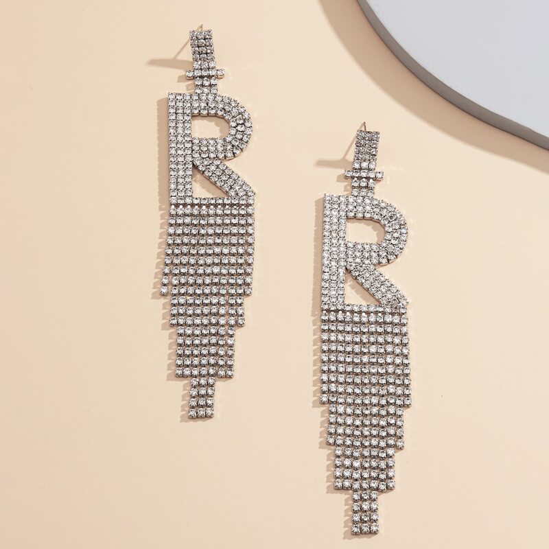 

Rhinestone Letter Decor Tassel Drop Earrings, Silver