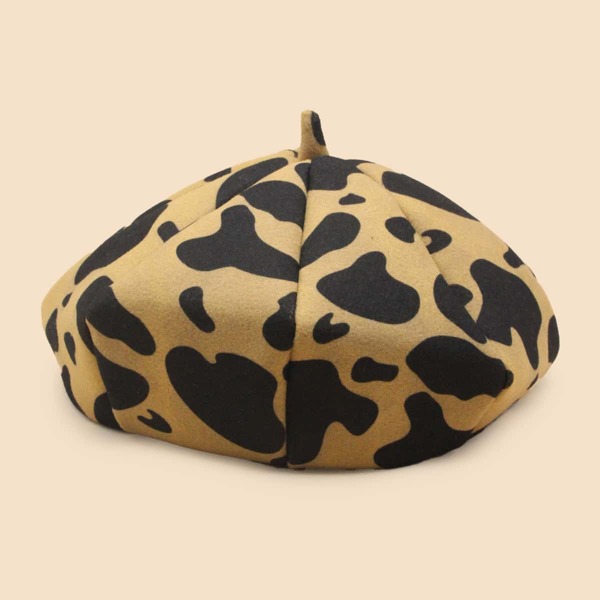 

Cow Graphic Beret, Black