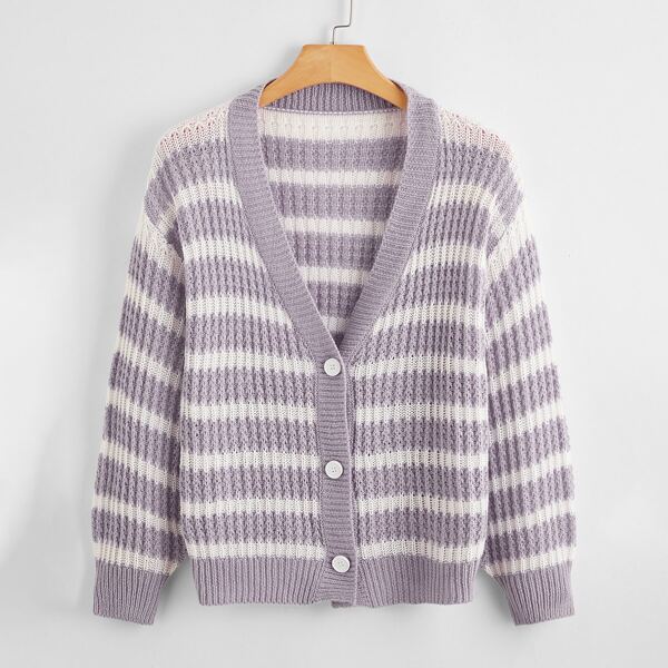 

Plus Button Front Stripe Cardigan, Multicolor