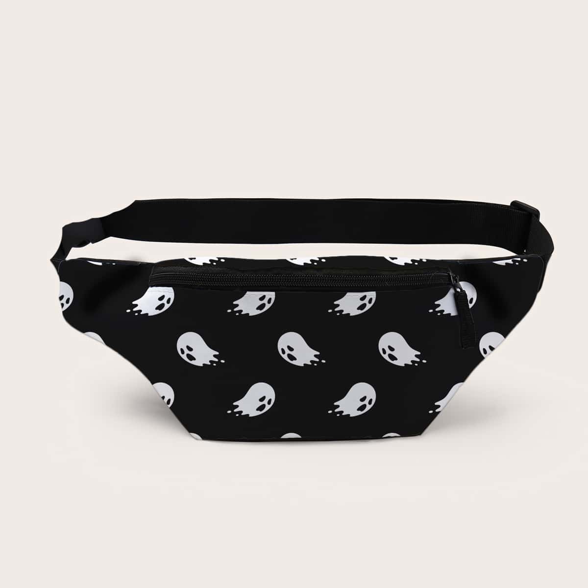 

Halloween Ghost Print Fanny Pack, Black