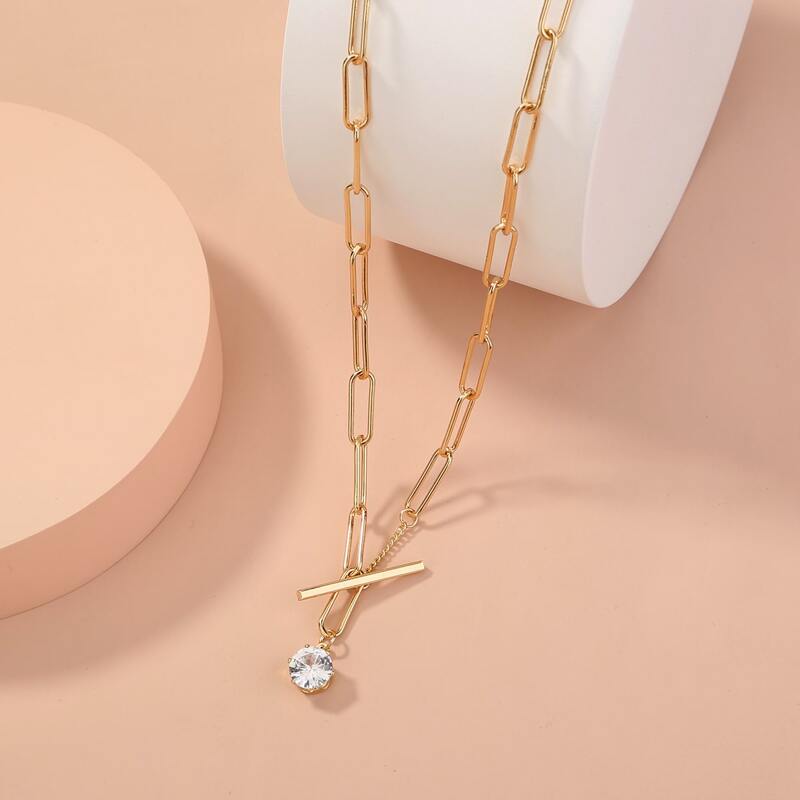 

Rhinestone Charm Necklace, Gold