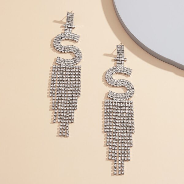 

Rhinestone Letter Decor Tassel Drop Earrings, Silver