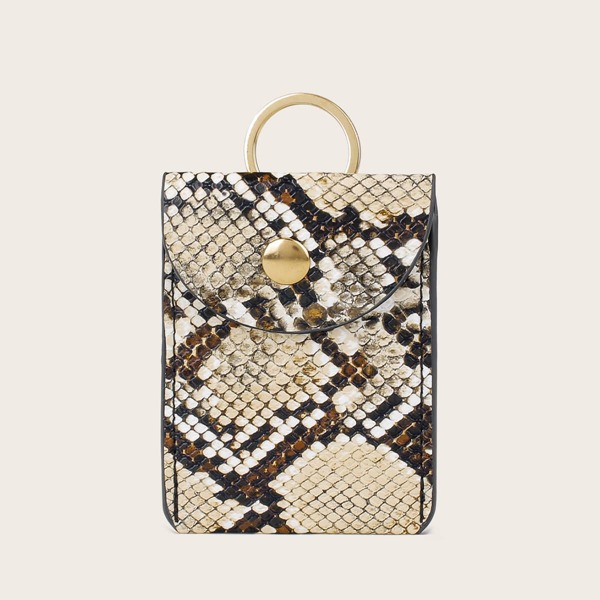 

Snakeskin Print Snap Button Purse, Khaki