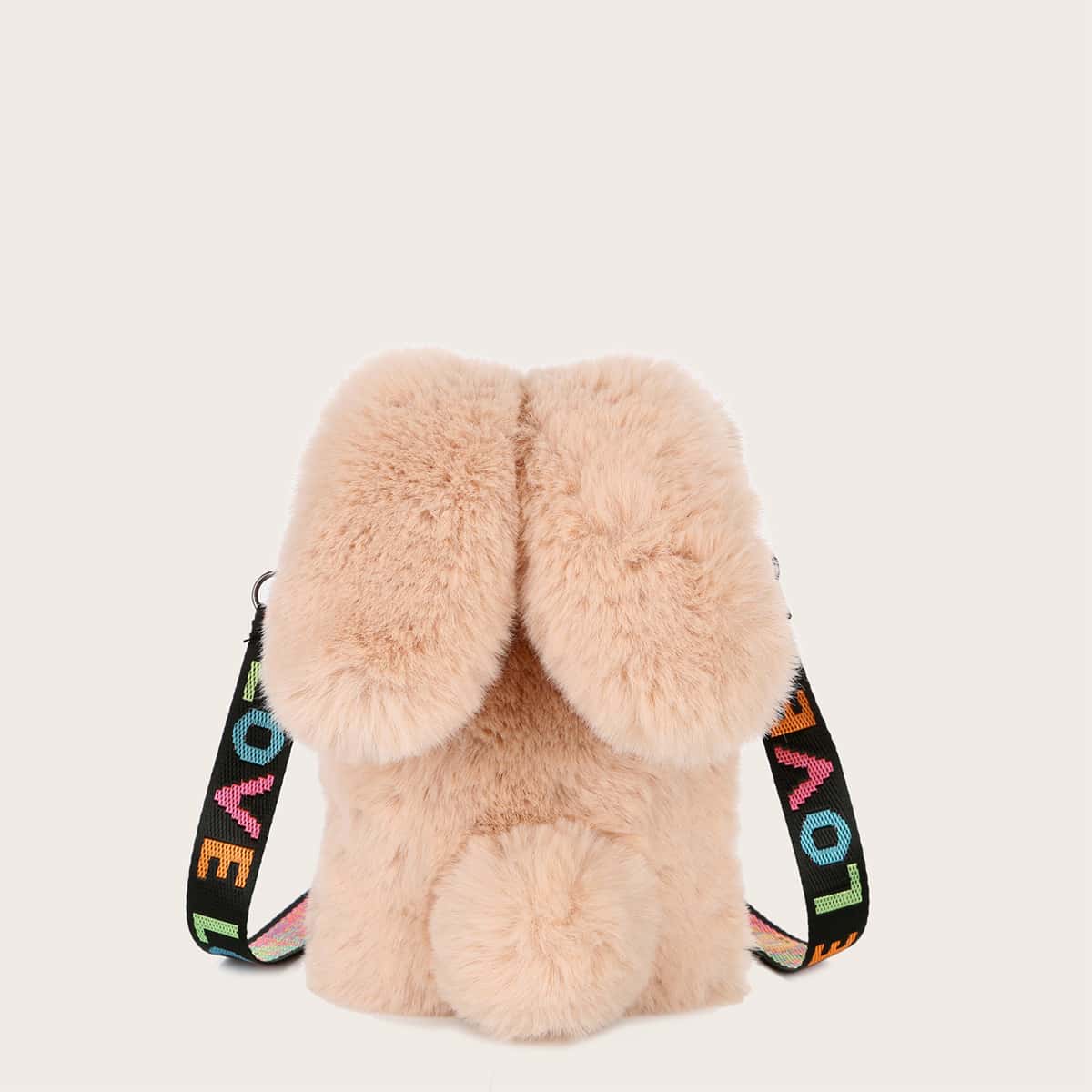 

Cartoon Rabbit Design Fluffy Crossbody Bag, Pink