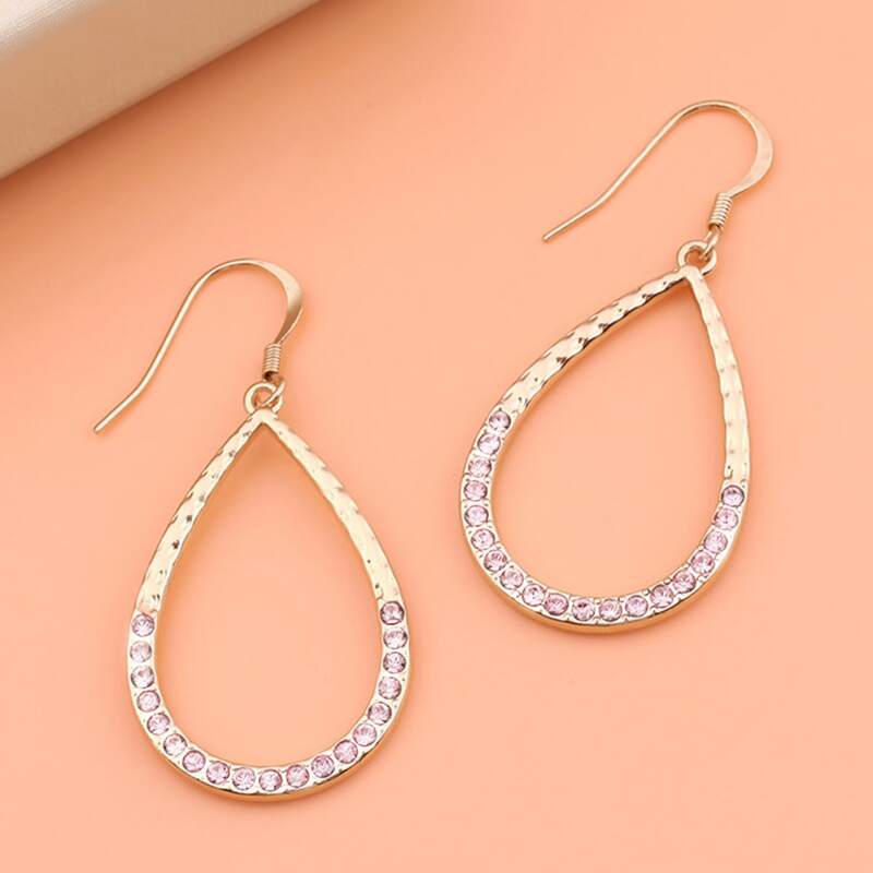 

Rhinestone Decor Waterdrop Drop Earrings, Gold