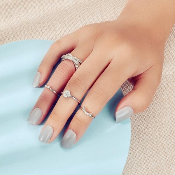 

4pcs Rhinestone Decor Ring, Silver