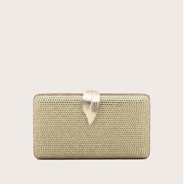 

Allover Rhinestone Decor Box Clutch Bag, Gold