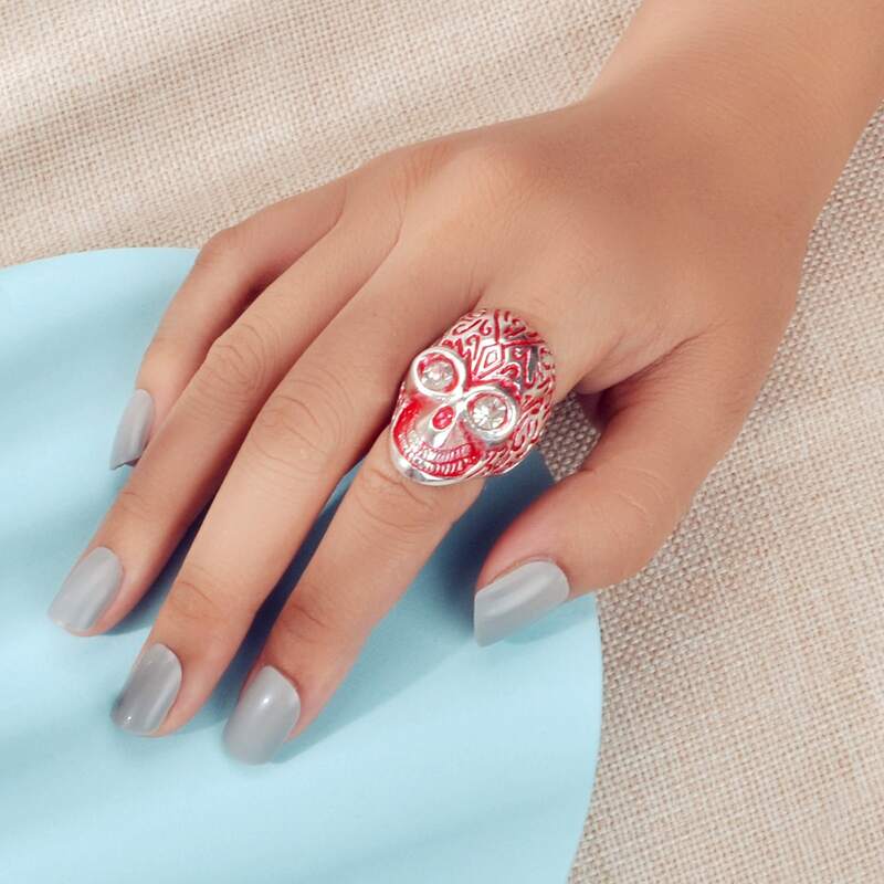 

Skull Decor Ring, Red