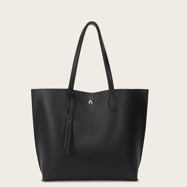 

Tassel Charm Tote Bag, Black