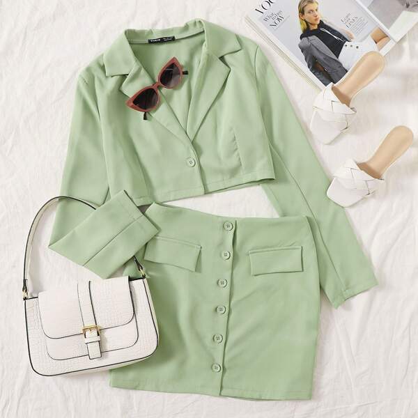 

Single Button Crop Blazer, Lime green