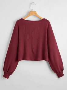 SHEIN Essnce Bishop Sleeve Rib-knit Tee - Burgundy - View 2