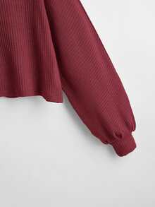 SHEIN Essnce Bishop Sleeve Rib-knit Tee - Burgundy - View 3