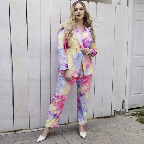 

Plus Tie Dye Print Elastic Waist Pants, Multicolor