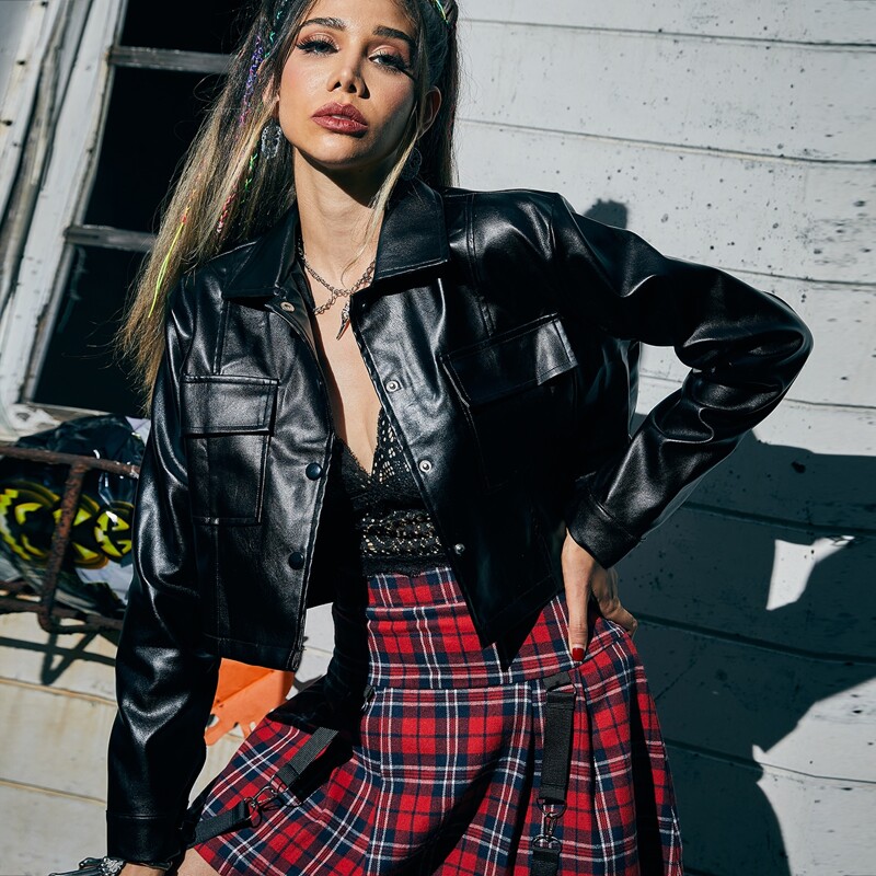 

Halloween Faux Leather Biker Jacket, Black