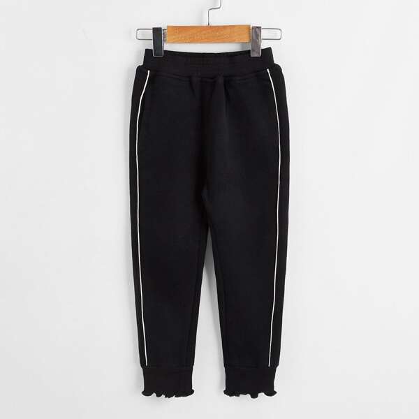 

Toddler Girls Contrast Tape Lettuce Hem Sweatpants, Black