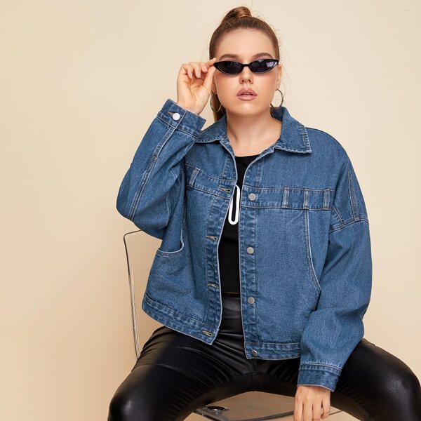 

Plus Dark Wash Drop Shoulder Denim Jacket