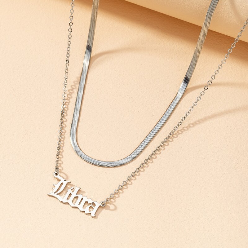 

2pcs Constellation Letter Charm Necklace, Silver