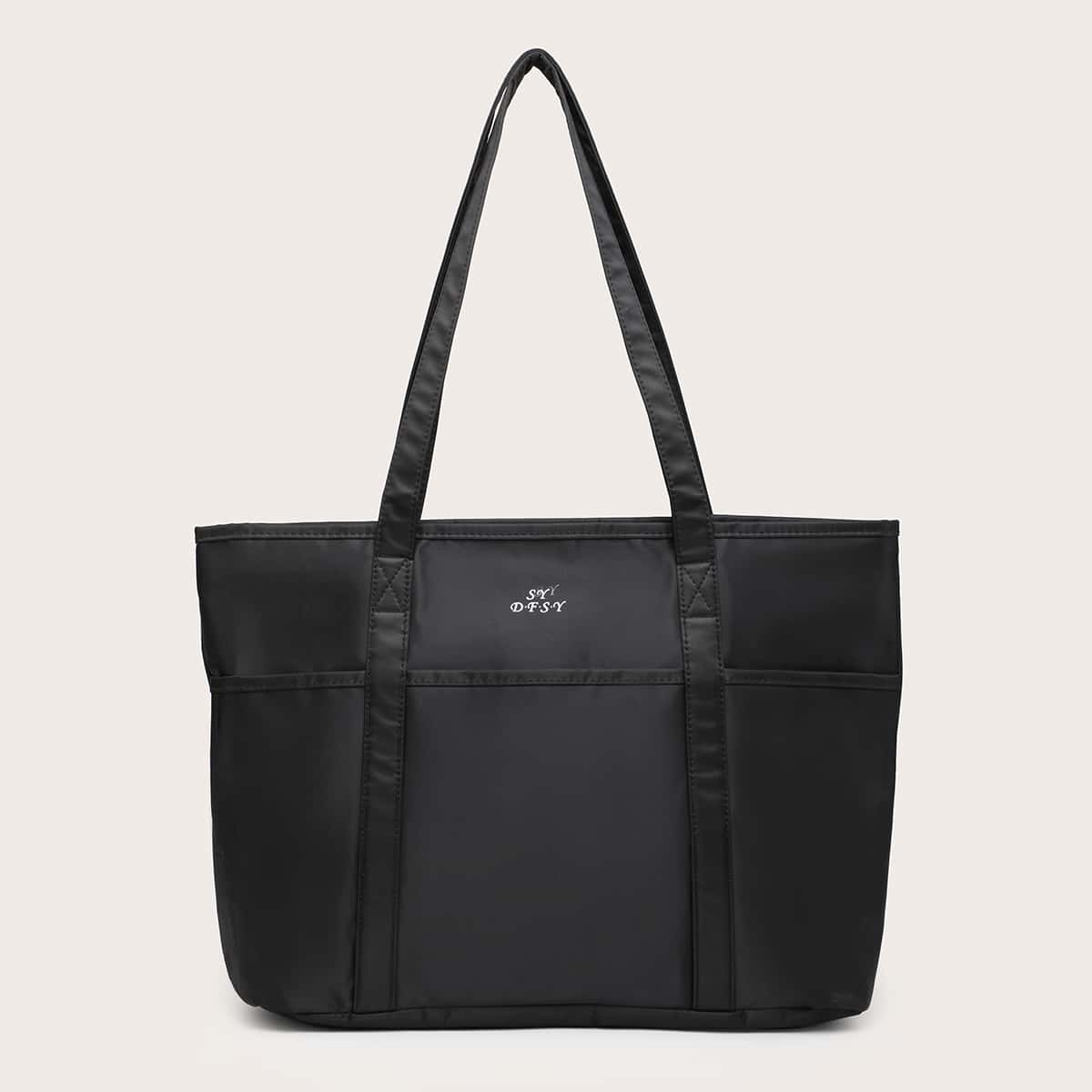 

Letter Graphic Large Capacity Tote Bag, Black