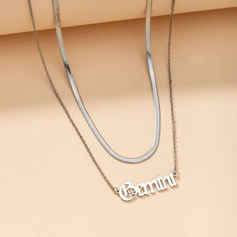 

2pcs Constellation Letter Charm Necklace, Silver