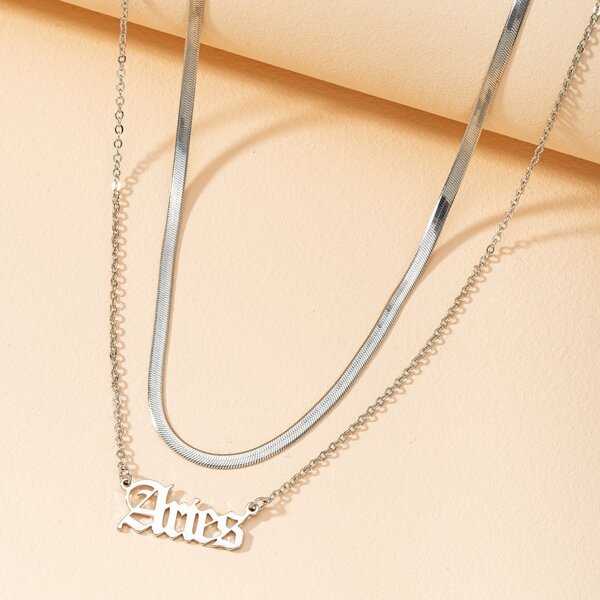 

2pcs Constellation Letter Charm Necklace, Silver