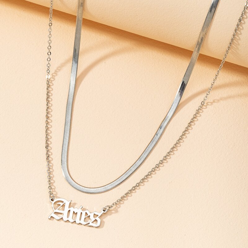 

2pcs Constellation Letter Charm Necklace, Silver