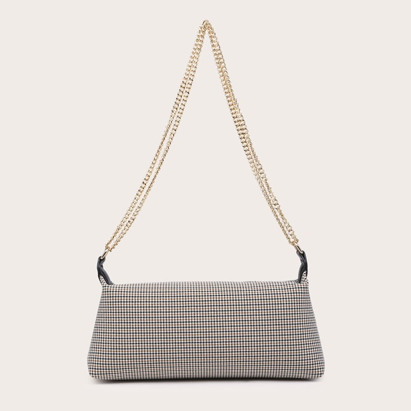 

Houndstooth Pattern Baguette Bag, Brown