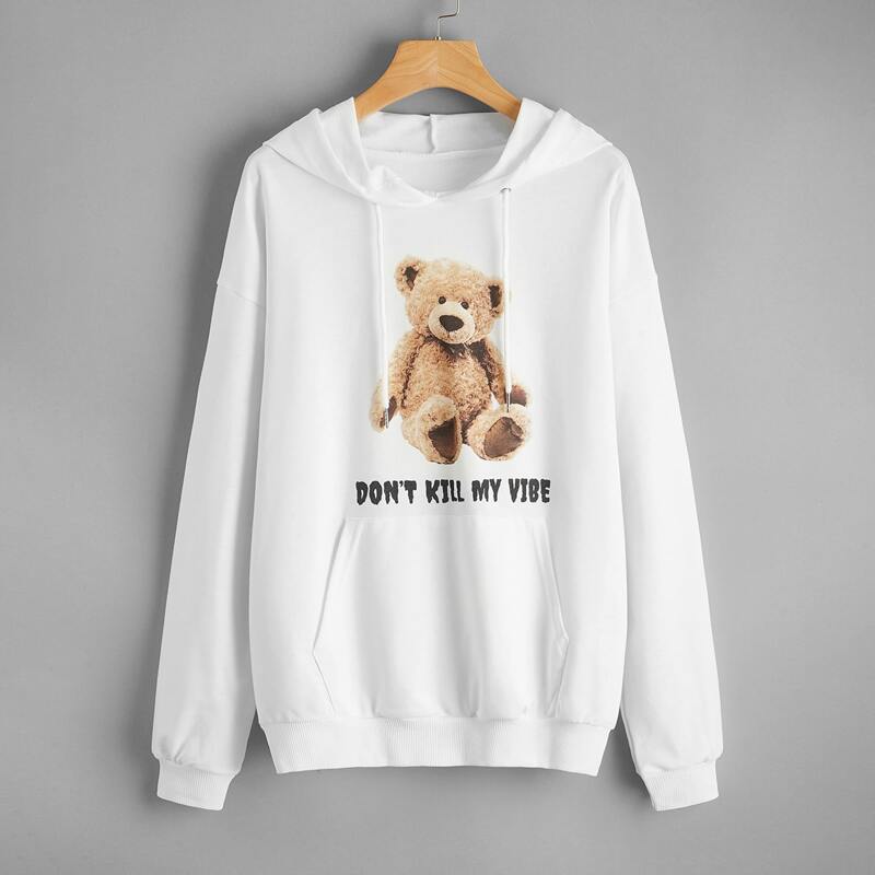 

Slogan & Toy Bear Print Hoodie, White
