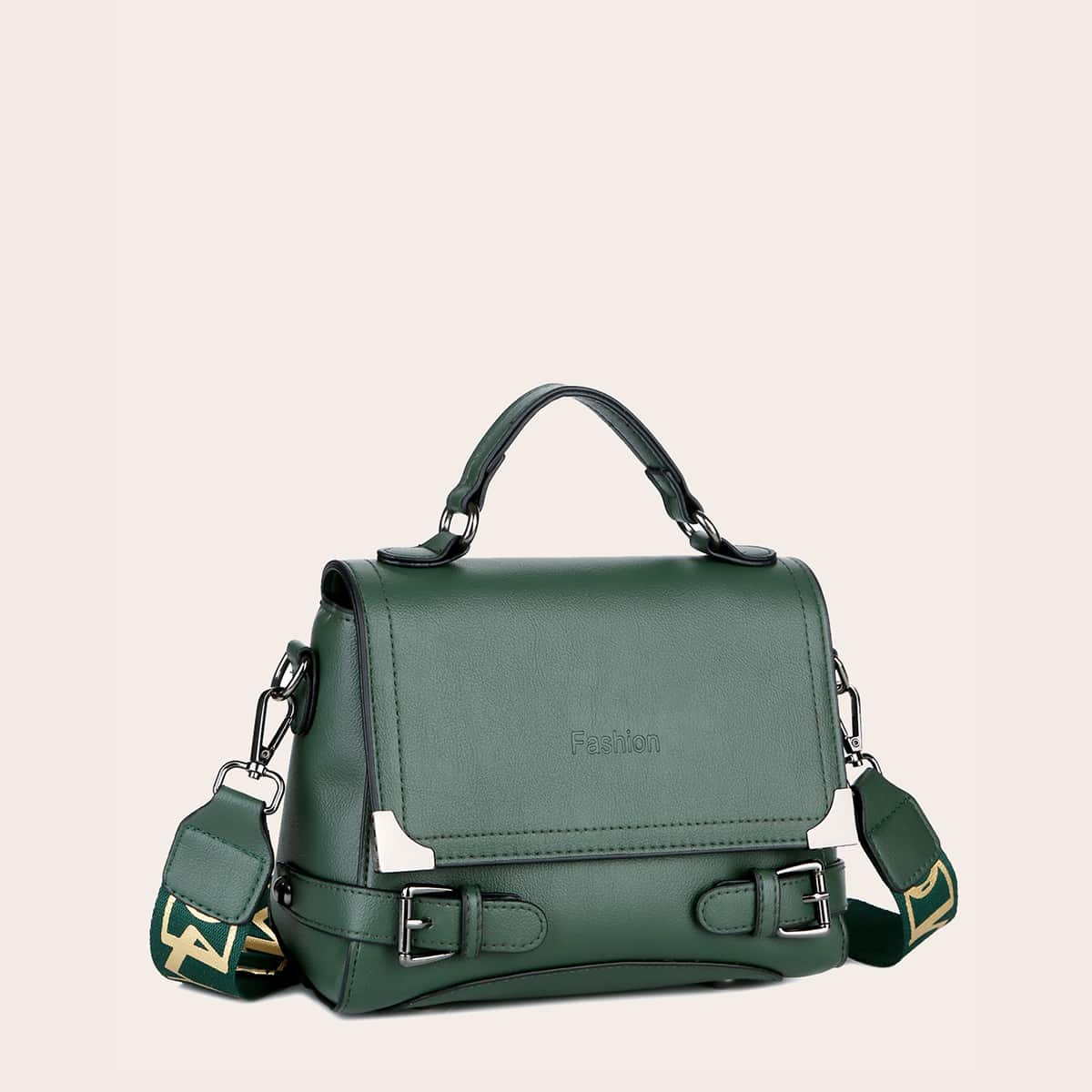 Image of Double Buckle Decor Flap Satchel Bag