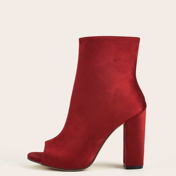 

Open Toe Ultra High Heeled Chunky Boots, Burgundy