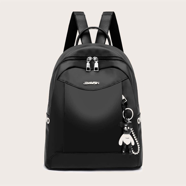 

Letter Detail Backpack With Bag Charm, Black