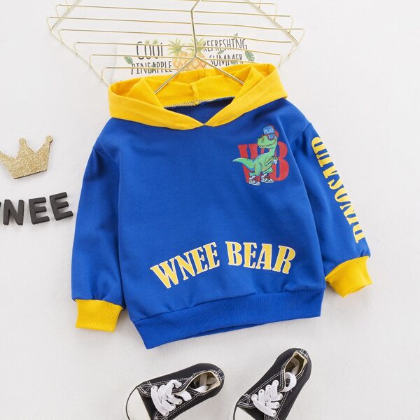 

Toddler Boys Cartoon Dinosaur & Letter Graphic Hoodie, Royal blue